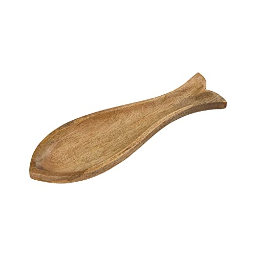 Creative Co-Op Carved Wood Fish Shaped Plate,...