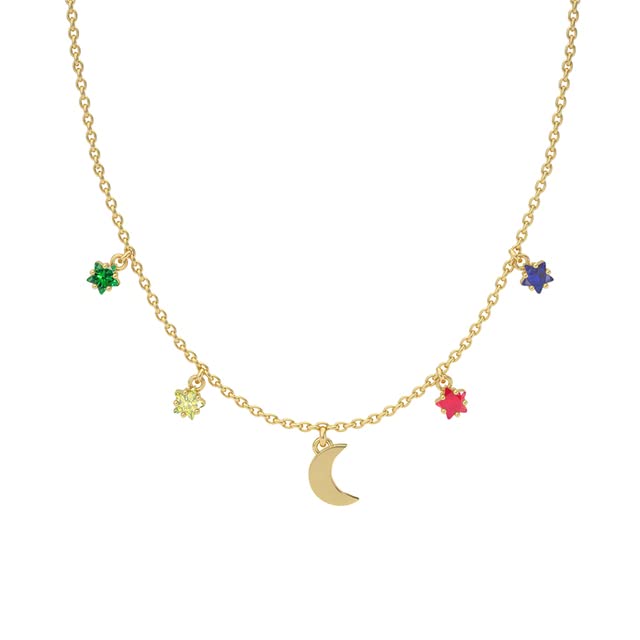 Color Diamond Star Moon Collana in Vero Argento Sterling 925 per Gioielli da Donna Collana Girocollo con Catena Fantasia Farfalla Smaltata