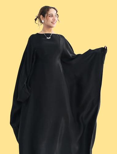 Image of Dubai Bat Sleeve Dress Shiny Robe for Women Muslim 1pc Abaya Eid Prayer Clothes Soft Dubai Travel Party Dress Maxi Abaya