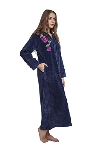 HOC Women's Floral Rose Embroidered Chenille Zipper Robe2