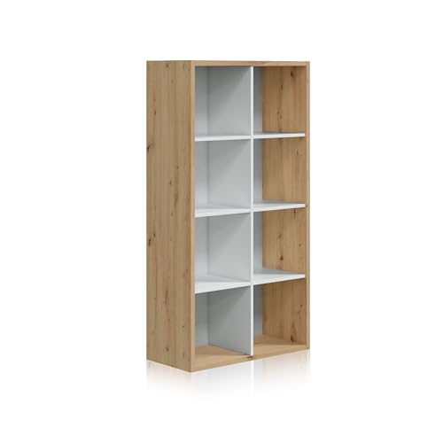 Habitdesign Estantería Vertical o Horizontal de 8 Huecos, Librería, Sistema de Almacenaje, Modelo Noa, Acabado en Color Roble Nodi y Blanco Artik,71,5cm(Largo)x137cm(Alto)x33cm(Fondo),Mediano,015419W