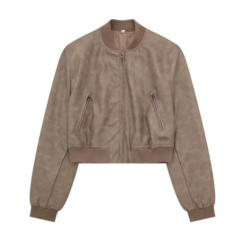 Veste moto femme biker en similicuir brun de haute qualité S