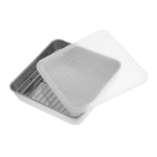 HOMSFOU 1 juego de sartén de acero inoxidable con tapa, bandeja para hornear para horno, diseño eficiente para pollo, carne y verduras, bordes seguros fáciles de limpiar