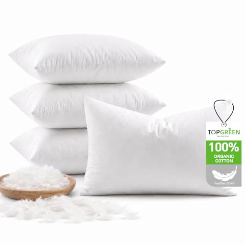 Image of TOPGREEN Ogranic Feather Down Lumbar Pillow Insert 12x20, Pack of 4, White