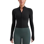CRZ YOGA Butterluxe Cropped Athletic Jackets for Women - Full Zip Up Track Tops with Thumb Holes Pockets