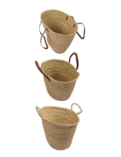 JARDIN202 - Bolso de Mimbre - Cesta de la Compra con Asas - Capazo fibras naturales | 26 x 19 x 19 cm (Asas de mimbre)