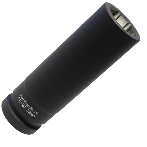 AettherMist 1 Inch Driver 33mm Extra Deep Impact Socket 6.3 inch Length Deep Axle Nut Socket 6 Point Cr-Mo Deep Truck Wheel Nut Socket Radius Corner Design Chamfered Opening