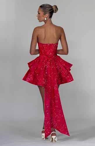 Strapless Sequin Homecoming Dresses with Bow Sparkly Short Prom Dresses A Line Cocktail Party Gowns3