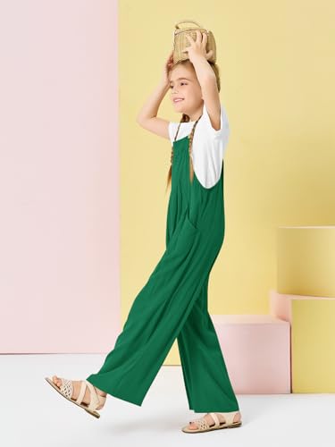 Image of Haloumoning Girls Overalls Kids Casual Sleeveless Wide Leg Jumpsuit Loose Rompers with Pockets 5-14 Years