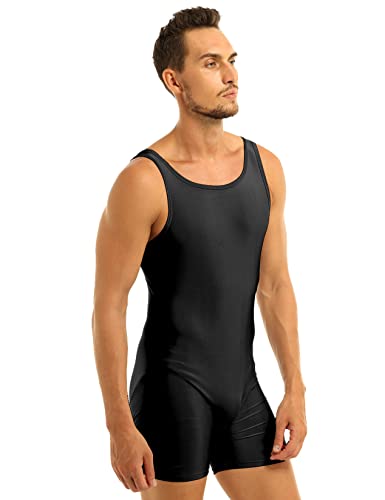 Daenrui Mens One Piece Wrestling Singlet Sports Bodysuit Stretchy Gymnastic Leotard Tank Jumpsuit Unitard Black Large