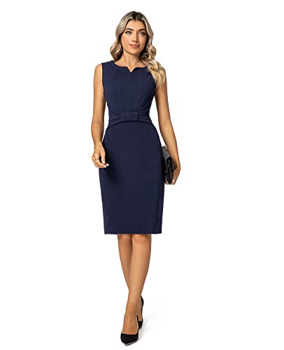 MINTLIMIT Women Sheath Dress Notch V Neck 3/4 Sleeve Bow Waist Wear to Work Pencil Dresses2