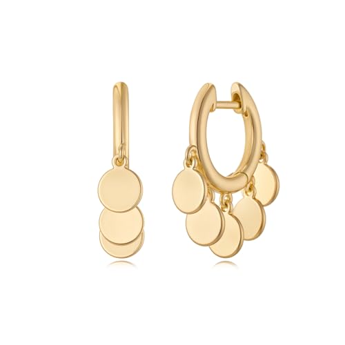 MYEARS Women Gold Huggie Hoop Earrings Round Sequins Disc Coin Tassel Dangle Drop 14K Gold Filled Small Boho Beach Simple Delicate Hypoallergenic Jewelry Gift