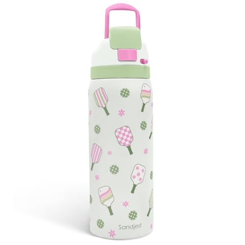 Pickleball Stainless Steel Water Bottle Vacuum Insulated Push-Button Lid 32 oz Gifts for Women Girls Friends Teens Birthday Christmas
