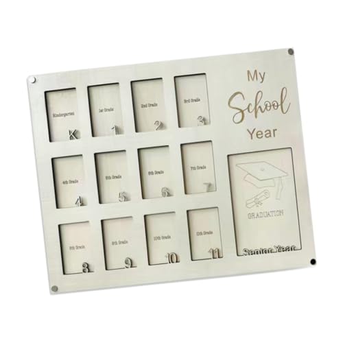 Bothyi Wooden School Picture Frame Pre K to 12 15.7x11.8inch Multipurpose with 13 Slots for Child's Educational Journey Lightweight, Beige