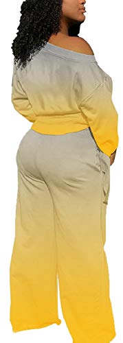 Sexycherry Womens Tie Dye 2 Piece Tracksuits Casual Loose Wide Leg High Waist Long Pants Sets Sweatsuit Tie Knot Long Sleeve Crop Top Off Shoulder With Pockets Drawstrings #TOP1