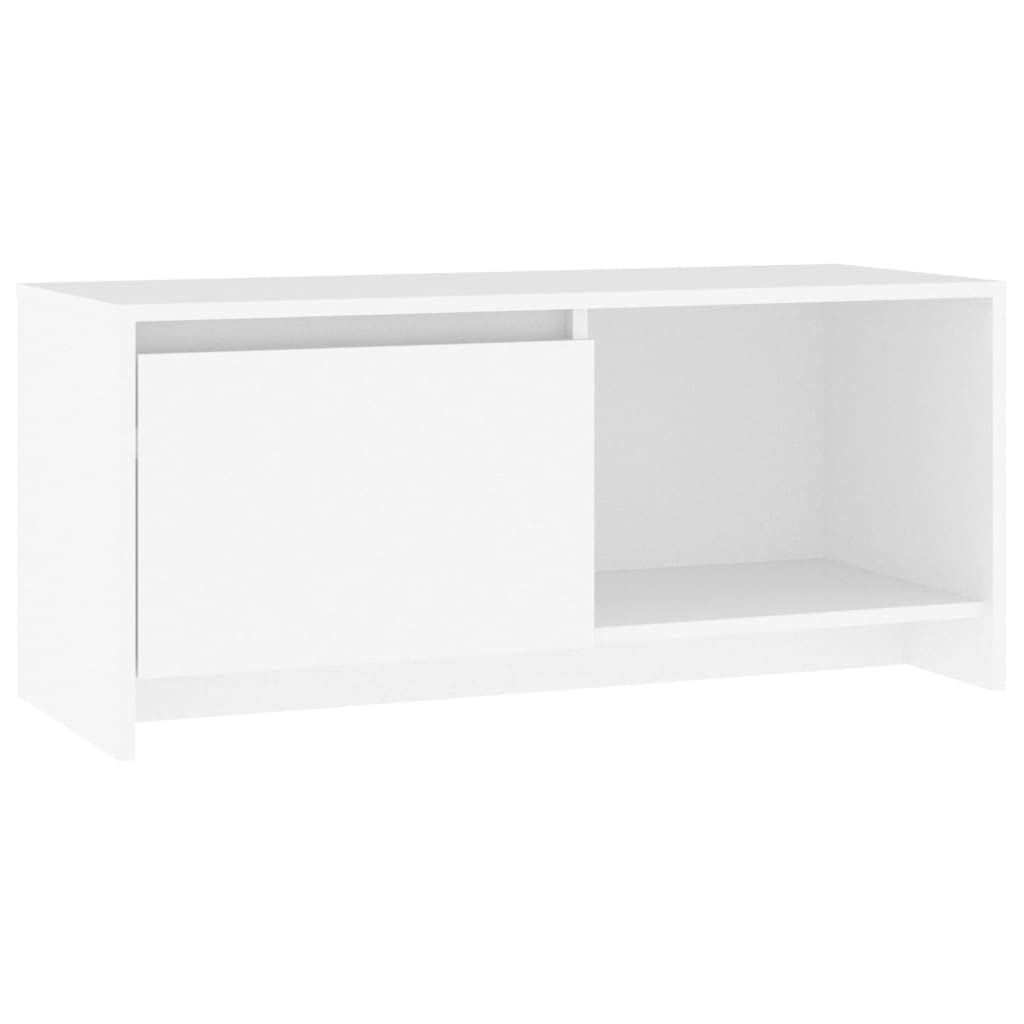 Mobile per TV in legno bianco, 90 x 35 x 40 cm, con porta e scomparto, credenza bassa per soggiorno, spazio per videogiochi, home theater, cassettiera