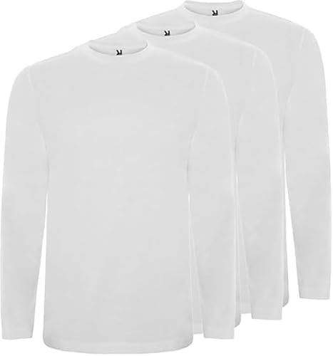 Roly Pack de Camisetas Hombre Extreme, Camiseta Manga Larga Hombre, 100% Algodón, Ideal para Todas Las Estaciones, Confort y Estilo en Cada Uso (FR/ES, Letras, L, Regular, Regular, 3, Blanco)