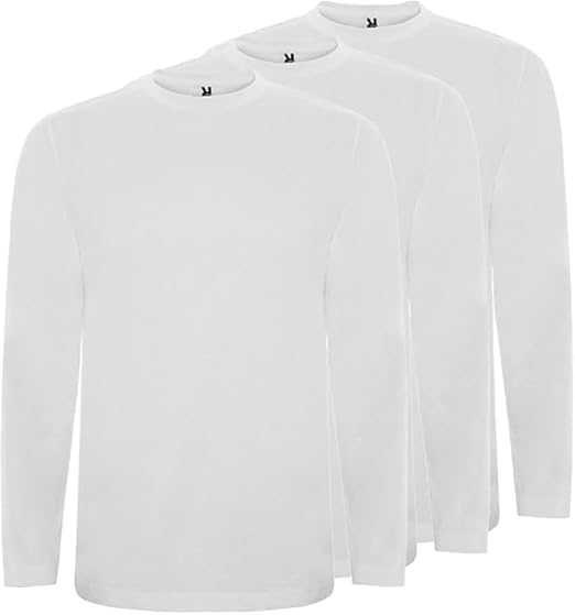 Roly Pack de Camisetas Hombre Extreme, Camiseta Manga Larga Hombre, 100% Algodón, Ideal para Todas Las Estaciones, Confort y Estilo en Cada Uso (FR/ES, Letras, L, Regular, Regular, 3, Blanco)