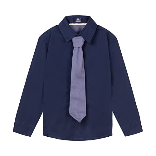 Image of LittleSpring Boys Button Down Long Sleeve Uniform Dress Shirts with Tie