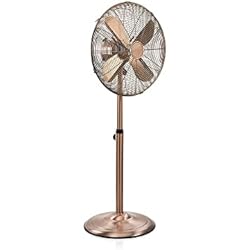 Ventilador Bonito Tristar VE-5971 Ventilador de pie metálico retro, 40 cm de diámetro y oscilante, 3 velocidades, motor de cobre, ángulo ajustable 20°, 64,3 dB, asa integrada, altura ajustable, bronce, 50 W