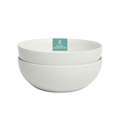 Gibson Home Extra Large Serving Bowls Set Of 2-100 Oz 10-Inch White Porcelain Salad Bowl Set, Stackable Ceramic Kitchen Bowls, Dishwasher & Microwave Safe