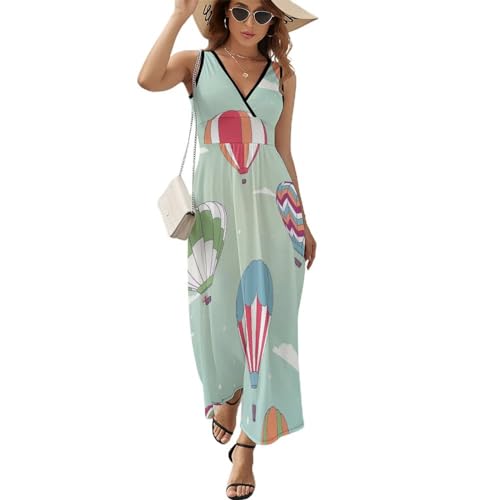 Robe maxi décontracté col V d'été sans manches pour femmes