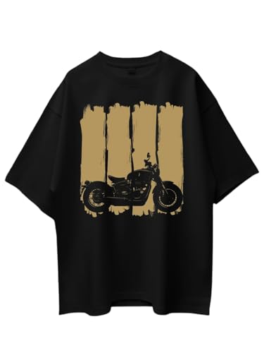 Image of T-Shirt for Men - 100% Cotton Ladakh Motorcycle Rider Half Sleeve Round Neck Graphic Print | Regular & Oversized Fit | 180 /220 GSM | S-5XL | Black, Navy Blue, Olive, Red, White