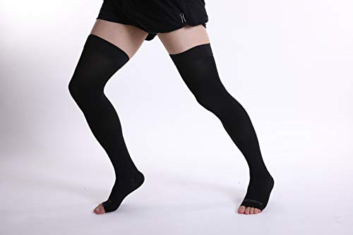 Doc Miller THIGH-HIGH-OPENTOE-1520-BLK-L Thigh High Compression Socks Women And Men 15-20Mmhg thumb #7