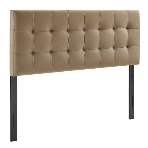 Image of Modway Lily Performance Velvet King Size Headboard with Biscuit Tufting in Taupe - Stain-Resistant Upholstery with Padded Design and 5 Height-Adjustable Mounts