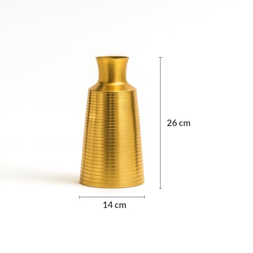 Image of Market99 Golden Metal Flower Holder |Truncated Cone Shape Vase with Ribbed Design & Glossy Texture|Decorative Accent for Tabletop, Living Room, Corner, Shelf & Gifting|A modern luxury for every corner