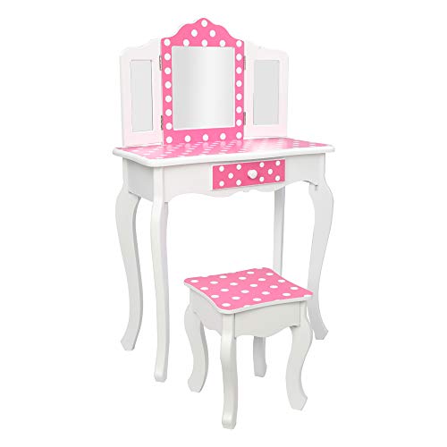 image for Vasitelan Kids Vanity Table and Chair Set, Girls Vanity Set with Mirro