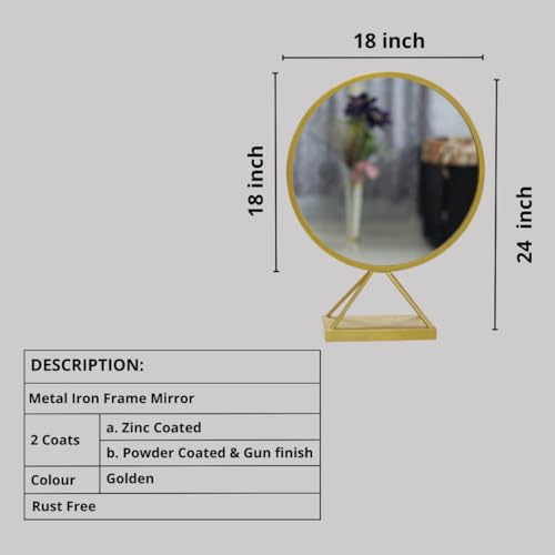 Image of Modern Elegance Round Wall-Mounted Mirror Metal Framed Wall Mirror Bathroom Mirror Living Room Mirror Home Decor Mirror 18 x 18 Inches Golden MF 76