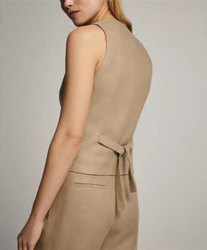 Women's 2 Piece Outfits Solid Vest Pants Suit V Neck Waistcoat Summer Sets2