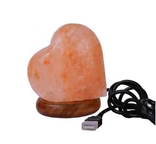 NLIGHTING Lampada di Sale Rosa dell'Himalaya a Forma di Cuore con Base in Legno e Cavo USB – Luce Notturna LED Naturale da Tavolo (8x8x11 cm) – Ideale per Regalo, Yoga, Meditazione e Relax