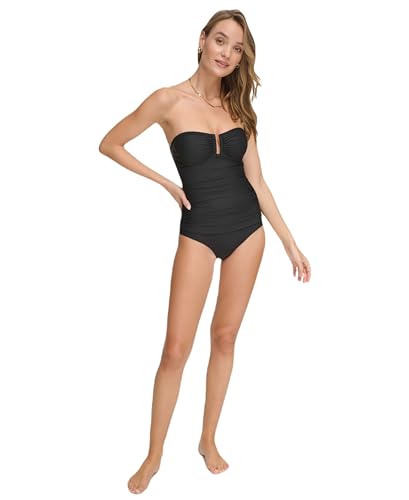DKNY Womens U-Wire Bandeau One Piece Swimsuit with Tummy Control