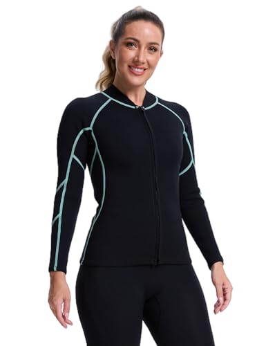 Lemorecn Mujer Camiseta de Traje de Neopreno, Chaqueta de traje de neopreno superelástica de manga larga de 2 mm