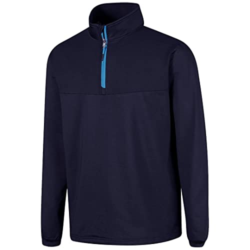 Island GREEN Mens Rib Yoke 1/4 Zip Top Layer Stretch Golf Sweater Pullover Navy/Aqua Large