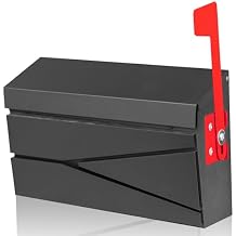 Ydocabinit Wall Mount Mailbox, Large Capacity Mailbox for House, with Flag Kit, Galvanized Steel Rust-Proof Metal Post Drop Box, Mailboxes for Outside, 15.74"9.84"4.33", Black Modern Sleek Style