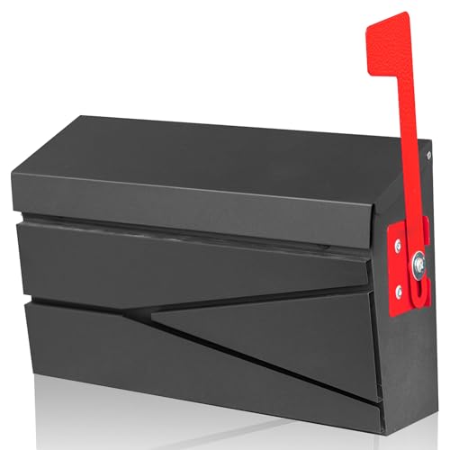 Ydocabinit Wall Mount Mailbox, Large Capacity Mailbox for House, with Flag Kit, Galvanized Steel Rust-Proof Metal Post Drop Box, Mailboxes for Outside, 15.74"×9.84"×4.33", Black Modern Sleek Style