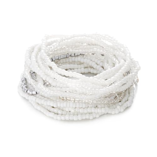 RINHOO Bohemian Seed Beaded Bracelet Set - Adjustable Stretch Stackable Multilayer Elastic Bracelets, Handmade for Women Summer Beach Vacation Jewelry Gifts (style 1-20pcs white)