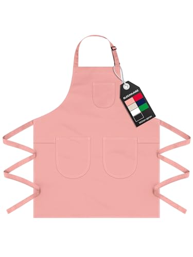 ELEGAHOUSE Unisex Apron with Pockets for Cooking, Salon & Art - 100% Cotton Adult Kitchen, Chef, Stylist Apron (Pink)
