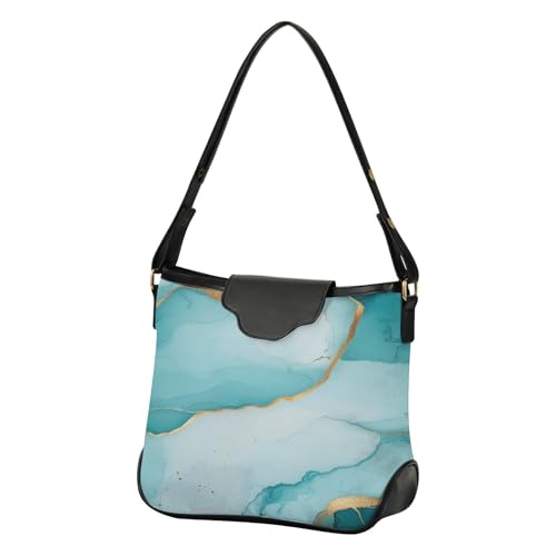 Sac à main à bandoulière marbre turquoise et blanc avec sangle amovible
