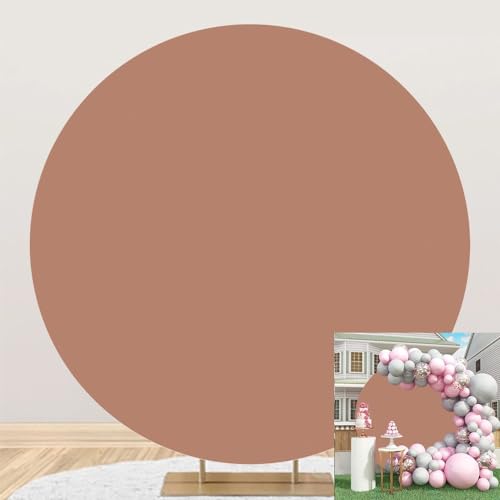 Leyiyi 6.5x6.5ft Light Brown Round Backdrop Polyester Cover Vintage Brown Solid Color Round Background for Photography Newborn Kids Birthday Cake Table Decor Baby Shower Wedding Photo Studio Props