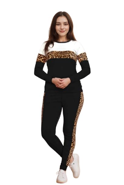 Women’s Round Neck Tracksuit with Tiger Print Panel and Side Stripes, Co-Ord Set, Stylish Activewear, Comfortable Sportswear Lounge Set-image-13