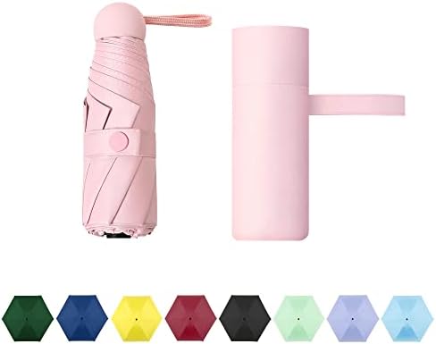 TIME LOVER Compact Travel Sun & Rain Umbrella Windproof Portable Mini Folding Umbrella for Girls Women (Pink)