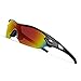 TOREGE Polarized Sports Sunglasses with 3 Interchangeable Lenes for Men Women Cycling Running Driving Fishing Golf Baseball Glasses TR02 (Black&Black&Rainbow Lens)