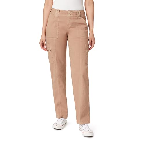 WallFlower Women's Luscious Curvy Twill Relaxed Cargo Straight Mid Rise Insta Stretch Juniors Pants