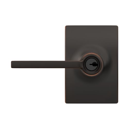 Image of SCHLAGE Latitude Keyed Entry Door Handle, Reversible, Aged Bronze | Keyed entry lever door handle with turn-button lock, Easy to install, Certified security & durability, Universal fit, 2 keys