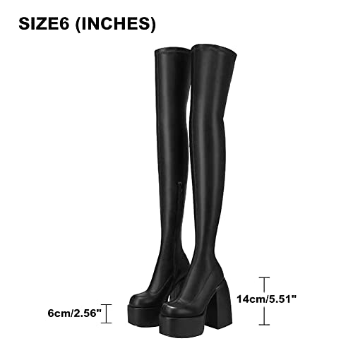 Aminugal Womens Over The Knee Boots Platform Chunky Block High Heel Round Toe Zip Tight High Boots Fashion Gothic Punk Motorcycle Combat Boots #TOP5