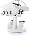 AMVR Magnetic Charging Dock Compatible with Meta Quest 3/3S Accessories | 30W Fast Charger VR Stand with 2 Rechargeable Controller Batteries, USB-C Port Protection, Space-Saving, 6 RGB Modes